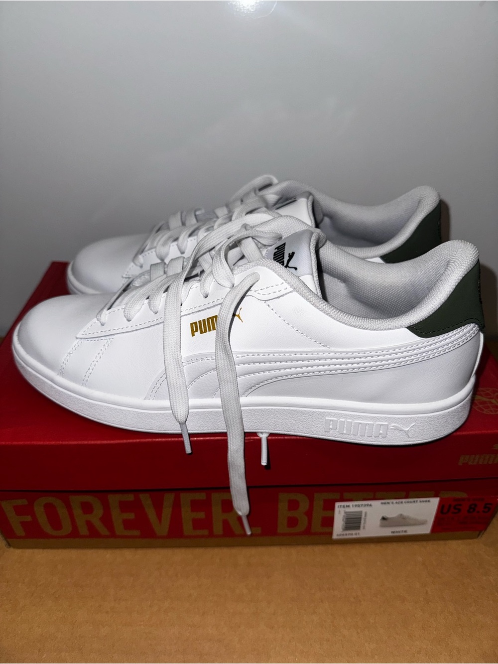 PUMA Ace Court Shoes Men's White/Amazon Green colorway 406570-01 Size 8.5